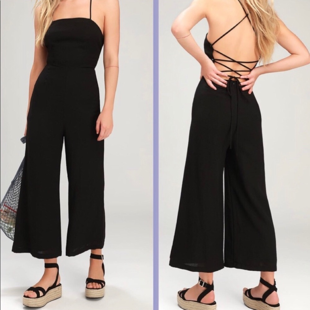Adelia Black Lace Up Culotte Jumpsuit